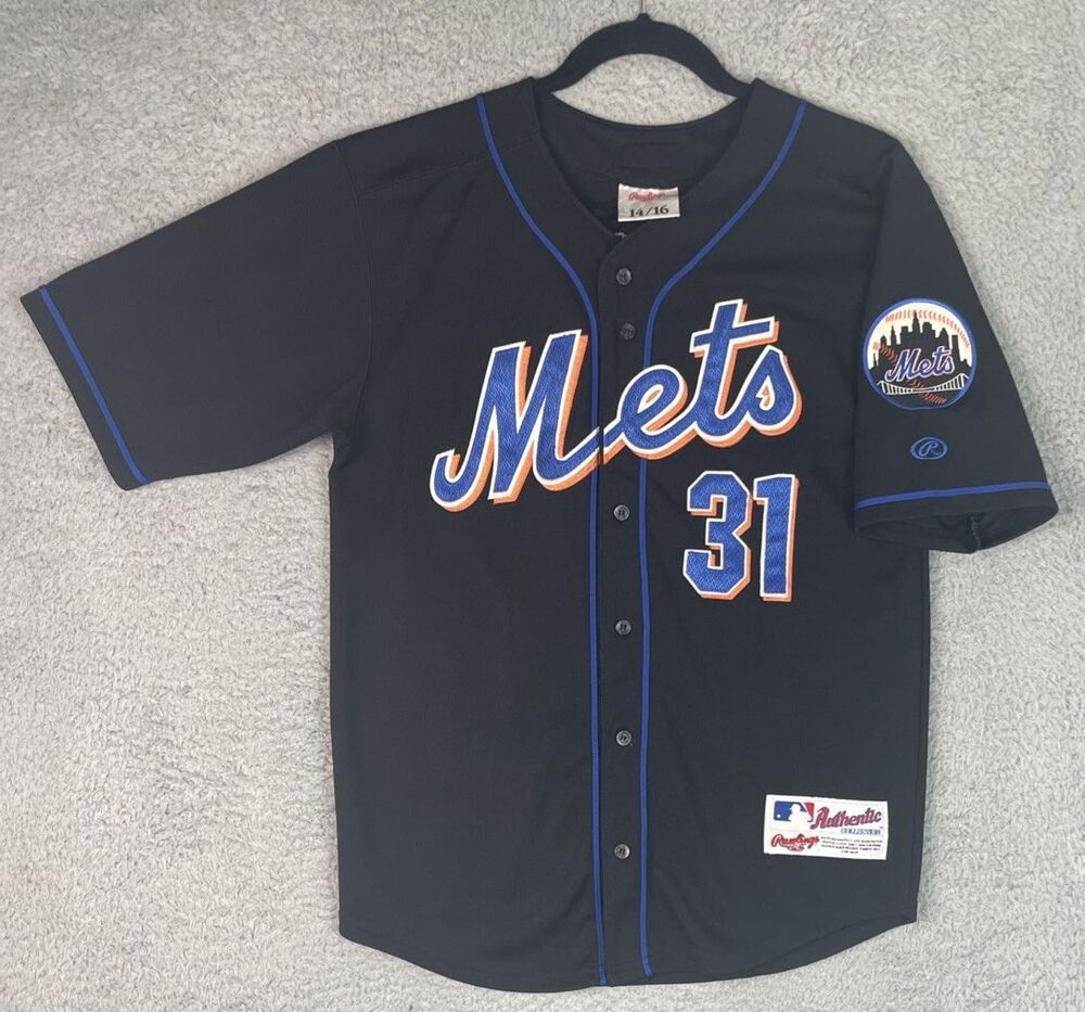 Vintage Rawlings Authentic Jersey Mike Piazza #31 Mets Youth Kids 2XL Black Sewn